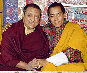 His Majesty the Fourth King of Bhutan Druk Gyalpo Jigme Singye Wangchuck together with Kunzig Shamar Rinpoche